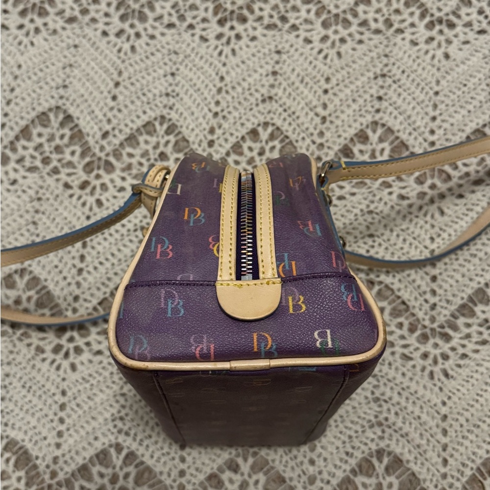 Vintage Dooney & Bourke Purple Tan Rainbow Logo Mini Gym Shoulder Bag Set Y2K - Picture 9 of 15